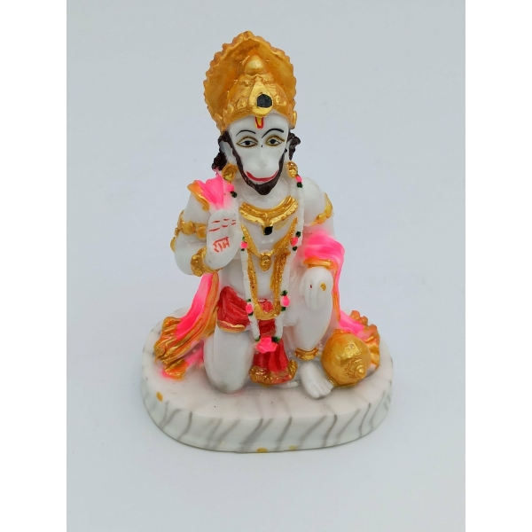White Marble Finishing Hanuman Ji Murti/Idol 11 cm